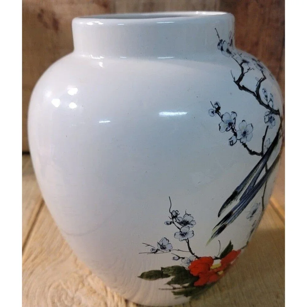 7-3/4 Tall Vase- With Blue Jay Pair sitting on a branch.